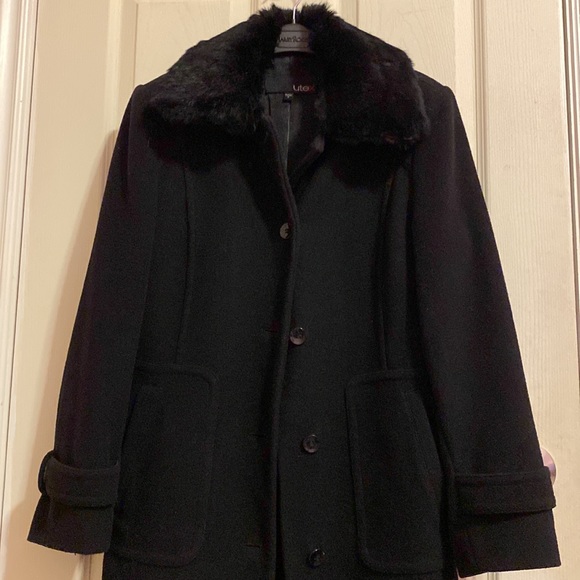 Wool Blend Coat with Detachable Rabbit Fur Collar - Picture 1 of 7